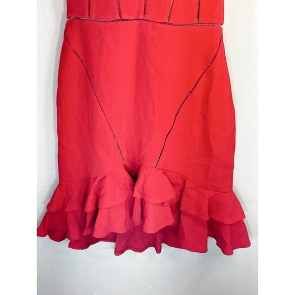 Jonathan Simkhai Crepe Combo Mini Ruffle Dress in Fire‎ Red Size 6 NWT - Picture 5 of 17